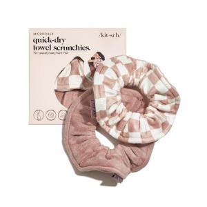 imageKitsch Microfiber Hair Towel Scrunchie  Soft Large Scrunchies for Women  Scrunchies for Girls  Scrunchies for Thick Hair  Highly Absorbent Towels  Big Scrunchies for All Hair Types  2 pcs  DotTerracotta Checkered