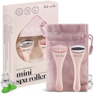 imageKitsch Mini Facial Roller ampamp Ice Face Roller Skin Care Tool Set for Women  Face Massager for Puffy Eyes Cold Therapy Lymphatic Drainage Massager Self Care Gifts for Women ampamp Men  BlushBlush