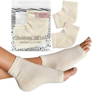 imageKitsch Moisturizing Socks for Cracked Heel Treatment  Reusable Spa Socks for Women ampamp Men with Insulated Gel Lining  Overnight Heel Socks for Dry Cracked Feet Hydrating OpenToe Design  1 PairCream