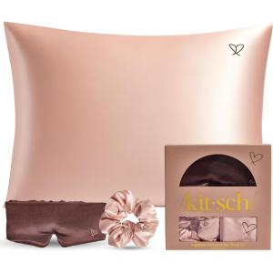imageKitsch Night time Renewal 3PC Sleep Set  Satin Pillowcase with Zipper for Hair ampamp Skin  Softer Than Silk QueenStandard Size with Satin Pillow Scrunchie NoDamage Hair Tie and Satin Pillow Eye MaskMulticolor