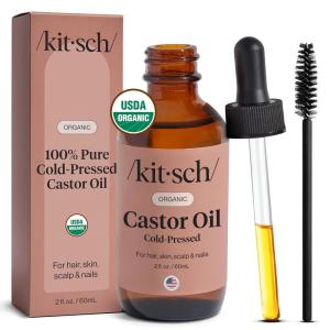 imageKitsch Organic Castor Oil for Hair Growth  100 Pure Castor Oil Organic Cold Pressed Unrefined Glass Bottle for Face Skin Lashes Brows Scalp Nails ampamp Belly Button  Hexane Free USDA  2 oz2 Fl Oz Pack of 1