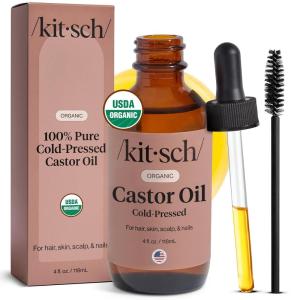imageKitsch Organic Castor Oil for Hair Growth  100 Pure Castor Oil Organic Cold Pressed Unrefined Glass Bottle for Face Skin Lashes Brows Scalp Nails ampamp Belly Button  Hexane Free USDA  2 oz4 Fl Oz Pack of 1
