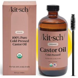 imageKitsch Organic Castor Oil for Hair Growth  100 Pure Castor Oil Organic Cold Pressed Unrefined Glass Bottle for Face Skin Lashes Brows Scalp Nails ampamp Belly Button  Hexane Free USDA  2 oz16 Fl Oz Pack of 1