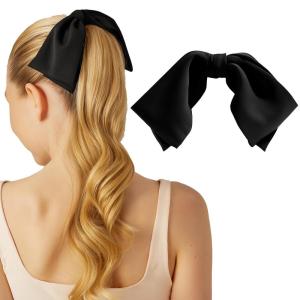 imageKitsch Oversized Hair Bows for Women  Recycled Polyester Material  Stylish and Elegant  Cute Hair Bow Clips  Black 1pcBlack