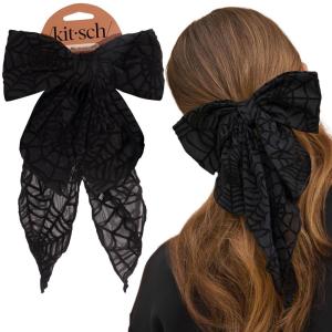 imageKitsch Oversized Hair Bows for Women  Recycled Polyester Material  Stylish and Elegant  Cute Hair Bow Clips  Black 1pcSpiderweb