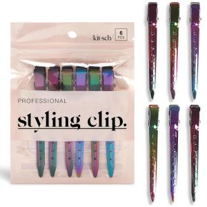 imageKitsch Professional Alligator Clips for Hair Styling  35quot Aluminum Hair Sectioning Clips for Salon ampamp Makeup Application  Ideal Gifts for Women  Rose Gold 6 PcsIridescent