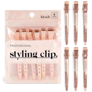 imageKitsch Professional Alligator Clips for Hair Styling  35quot Aluminum Hair Sectioning Clips for Salon ampamp Makeup Application  Ideal Gifts for Women  Rose Gold 6 PcsRose Gold