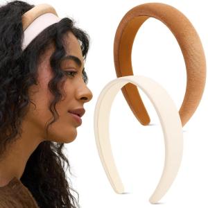 imageKitsch Recycled Fabric Satin ampamp Velvet Headbands for Women Non Slip  Soft Stretchy and Lightweight  Plush Velvet ampamp Smooth Satin Headbands for Girls  Black ampamp Chocolate 2pc SetCream  Camel