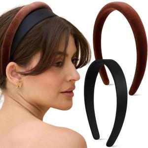 imageKitsch Recycled Fabric Satin ampamp Velvet Headbands for Women Non Slip  Soft Stretchy and Lightweight  Plush Velvet ampamp Smooth Satin Headbands for Girls  Black ampamp Chocolate 2pc SetBlack  Chocolate