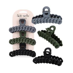 imageKitsch Recycled Plastic Large Claw Clip Big Chain Hair Clips for Women Large Hair Claw Clips ampamp Jaw Clips Big Claw Clips for Thick Hair 3pc Set Large NeutralsBlackMoss