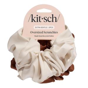 imageKitsch Recycled Satin Oversized Scrunchies  Large Hair Scrunchies for Women EcoFriendly Hair Ties ampamp Ponytail Holders FrizzReducing Hair Accessories for All Hair Types  Camel ampamp Cream 2pc Set