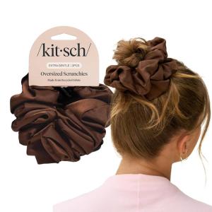 imageKitsch Recycled Satin Oversized Scrunchies  Large Hair Scrunchies for Women EcoFriendly Hair Ties ampamp Ponytail Holders FrizzReducing Hair Accessories for All Hair Types  Black ampamp Chocolate 2pcs
