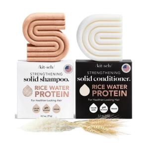imageKitsch Rice Water Protein Solid Shampoo and Conditioner Set for Hair Growth  Strengthening Hair Care Duo wRice Protein ampamp Vitamins for Damage Repair  Paraben Sulfate ampamp Silicone Free Made in USA