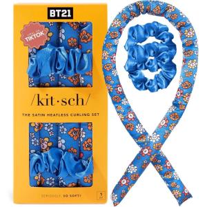 imageKitsch Satin Heatless Curling Set  Heatless Curls Overnight with 34quot Hair Curler ampamp 2 Satin Scrunchies  Comfortable Hair Curlers to Sleep In for FrizzFree No Heat Damage Styling  Sunset Tie DyeBT21