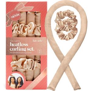 imageKitsch Satin Heatless Curling Set  Heatless Curls Overnight with 34quot Hair Curler ampamp 2 Satin Scrunchies  Comfortable Hair Curlers to Sleep In for FrizzFree No Heat Damage Styling  Sunset Tie DyeChampagne
