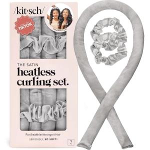 imageKitsch Satin Heatless Curling Set  Heatless Curls Overnight with 34quot Hair Curler ampamp 2 Satin Scrunchies  Comfortable Hair Curlers to Sleep In for FrizzFree No Heat Damage Styling  Sunset Tie Dye07 Silver
