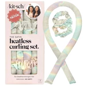 imageKitsch Satin Heatless Curling Set  Heatless Curls Overnight with 34quot Hair Curler ampamp 2 Satin Scrunchies  Comfortable Hair Curlers to Sleep In for FrizzFree No Heat Damage Styling  Sunset Tie Dye03 Aura