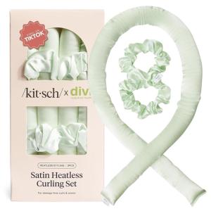 imageKitsch Satin Heatless Curling Set  Heatless Curls Overnight with 34quot Hair Curler ampamp 2 Satin Scrunchies  Comfortable Hair Curlers to Sleep In for FrizzFree No Heat Damage Styling  Sunset Tie DyeSage