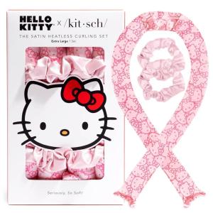 imageKitsch Satin Heatless Curling Set  Heatless Curls Overnight with 34quot Hair Curler ampamp 2 Satin Scrunchies  Comfortable Hair Curlers to Sleep In for FrizzFree No Heat Damage Styling  Sunset Tie DyePink Kitty Face
