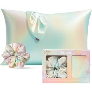 imageKitsch Satin Pillowcase with Zipper for Hair ampamp Skin  Softer Than Silk Machine Washable WrinkleFree  QueenStandard 19x26 with Satin Scrunchie NoDamage Silk Hair Tie  AuraHoliday Aura
