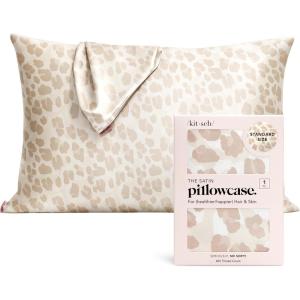 imageKitsch Satin Pillowcase with Zipper for Hair ampamp Skin Softer Than Silk Pillow Cases Queen WrinkleFree Smooth and Cooling Satin Pillow Covers Standard Size 19quotx26quot  Aura 2pcsLeopard