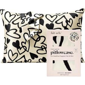 imageKitsch Satin Pillowcase with Zipper for Hair ampamp Skin Softer Than Silk Pillow Cases Queen WrinkleFree Smooth and Cooling Satin Pillow Covers Standard Size 19quotx26quot  Aura 2pcsHeart