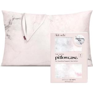 imageKitsch Satin Pillowcase with Zipper for Hair ampamp Skin Softer Than Silk Pillow Cases Queen WrinkleFree Smooth and Cooling Satin Pillow Covers Standard Size 19quotx26quot  Aura 2pcsMarble