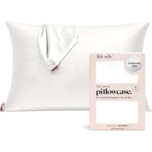 imageKitsch Satin Pillowcase with Zipper for Hair ampamp Skin Softer Than Silk Pillow Cases Queen WrinkleFree Smooth and Cooling Satin Pillow Covers Standard Size 19quotx26quot  Aura 2pcsIvory