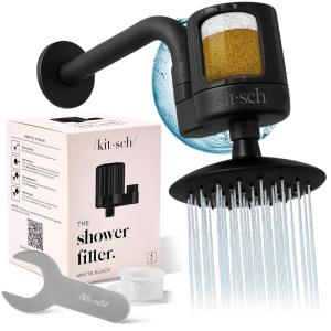 imageKitsch Shower Head Filter for Hard Water  Shower Filter with KDF55 ampamp Calcium Sulfite Helps Reduce Chlorine ampamp Impurities Water Softener  Bathroom Accessories for Healthier Hair ampamp Skin  BlackBlack