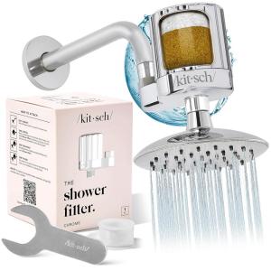 imageKitsch Shower Head Filter for Hard Water  Shower Filter with KDF55 ampamp Calcium Sulfite Helps Reduce Chlorine ampamp Impurities Water Softener  Bathroom Accessories for Healthier Hair ampamp Skin  BlackChrome