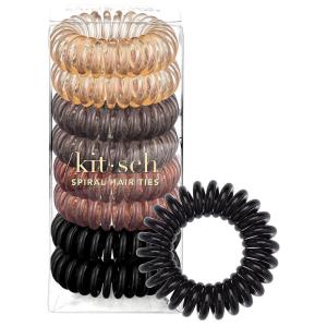 imageKitsch Spiral Hair Ties for Women  Creaseless and Dentfree Black Hair Ties No Damage Phone Cord Coils  Made of Flexible and Durable Plastic  Ideal for Daily Use  8pcsBrunette