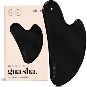 imageKitsch Stainless Steel Gua Sha Facial Tools  Lymphatic Drainage Massager for Face ampamp Chin Jawline Shaper Double Chin Reducer Guasha Tool for Face Massager Skin Care Tools  IrridescentMatte Black