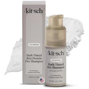 imageKitsch Volumizing Rice Protein Dry Shampoo Powder  Dry Shampoo for Women ampamp Men Dark Hair No White Cast Absorbs Oil NonGreasy Fragrance Free Travel Size in Pump Form  Dark Tinted 1ozDark Tinted