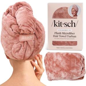 imageKitsch XL Microfiber Hair Towel Wrap for Women  Ultra Absorbent Microfiber Towel for Wet Curly Long or Short Hair  Quick Dry AntiFrizz Hair Wrap  Cherry Print 40x24 inchesTerracotta