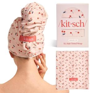 imageKitsch XL Microfiber Hair Towel Wrap for Women  Ultra Absorbent Microfiber Towel for Wet Curly Long or Short Hair  Quick Dry AntiFrizz Hair Wrap  Cherry Print 40x24 inchesCherry Print