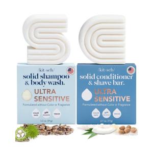 imageKitsch 2in1 Ultra Sensitive Shampoo Bar ampamp Body Wash  Conditioner Bar ampamp Shaving Soap  FragranceFree Bar Soap for Sensitive Skin ampamp Scalp  For Healthy Radiant Hair and Skin  Made in USA  2pcs