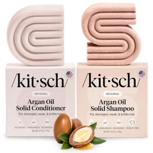 imageKitsch Argan Oil Shampoo and Conditioner Bar  Repairing Solid Shampoo and Conditioner for Women and Men  Moisturizing Hair Care for Dry Damaged Hair  Paraben ampamp SulfateFree Made in USA  2pc set