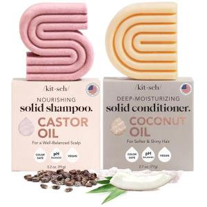 imageKitsch Castor Oil Shampoo Bar ampamp Coconut Oil Conditioner Bar  Nourishing Shampoo and Conditioner Set for Dry Damaged Hair  Strengthening Hair Care Hydrating ampamp DeepMoisturizing  2pc set