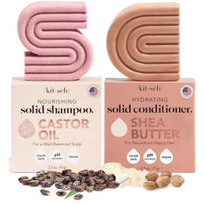 imageKitsch Castor Oil Shampoo ampamp Shea Butter Conditioner Bar  Shampoo and Conditioner Set  Hydrating ampamp Moisturizing Bar Soap  Free of Paraben Silicone Sulfate  Made in USA  2pc Set