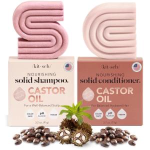 imageKitsch Castor Oil Shampoo and Conditioner Set  Organic Castor Oil Hair Care for Dull ampamp Dry Hair  Nourishing Bar Soap for Hair Growth  Free of Sulfate Silicone ampamp Paraben  Made in USA  2pcs