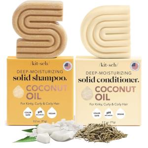 imageKitsch Coconut Oil Shampoo and Conditioner Set  Deep Moisturizing Shampoo and Conditioner Bar for Dry Damaged Hair  Hydrating Solid Bars for Curly Coily ampamp Color Treated Hair  Made in USA