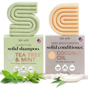 imageKitsch Tea Tree Shampoo ampamp Coconut Oil Conditioner Bar  Shampoo and Conditioner Set  Clarifying Bar Soap for Greasy Hair ampamp Deep Moisturizing  Paraben Silicone ampamp Sulfate Free  Made in USA  2 Pack