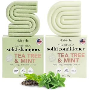imageKitsch Tea Tree Shampoo and Conditioner Set  Anti Dandruff Shampoo Bar ampamp Conditioner Bar  Hair Care for All Hair Types  Free of Paraben Sulfate ampamp Silicone  Made in USA  2 pcs