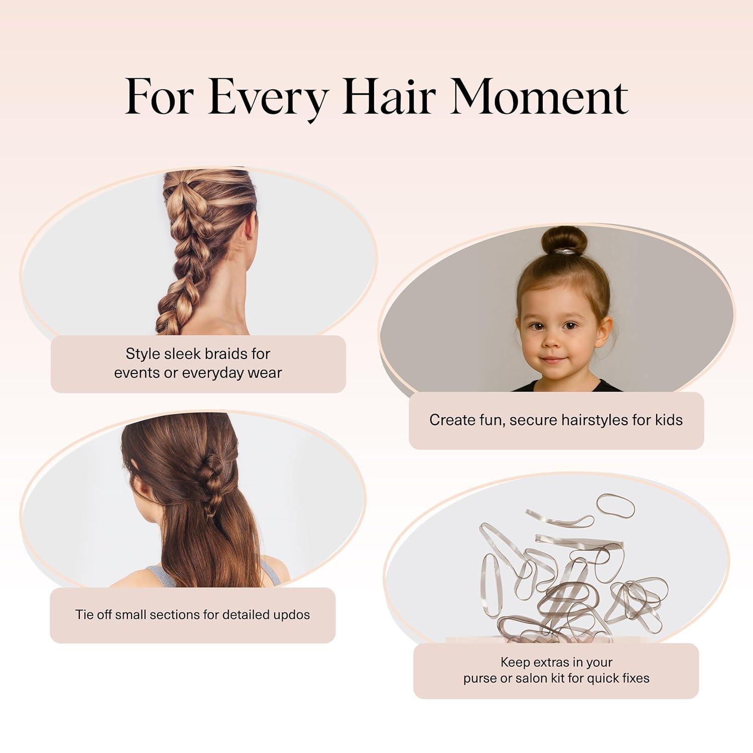 imageKitsch Hair Ties No Damage for Kids Teens and Women  Rubber Bands for Hair Styling  No Snag Hair Elastics  Daily Hair Accessories  Ideal Gifts for Women  500pcs ClearBrown
