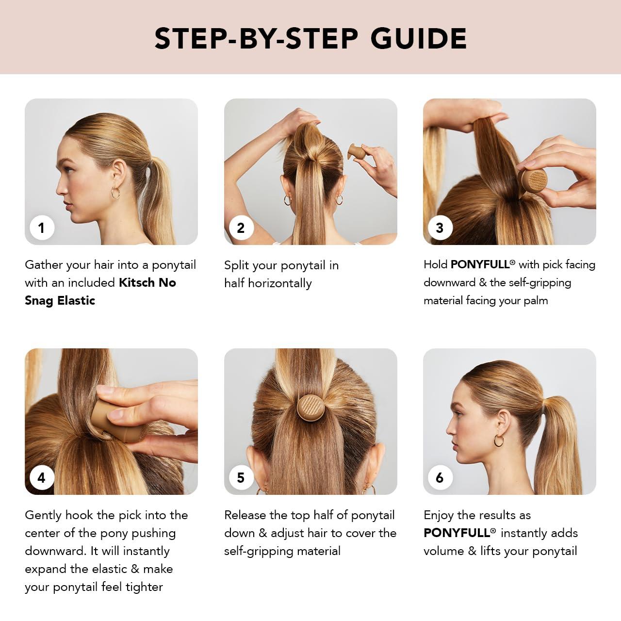 imageKitsch PONYFULL Hair Volumizer Tool  Adds Lift and Style To Your Ponytail  Hair Bun Maker for Women  Ponytail Volumizer Includes 3 No Snag Elastic Ties  Ideal Gifts for Women  Blonde