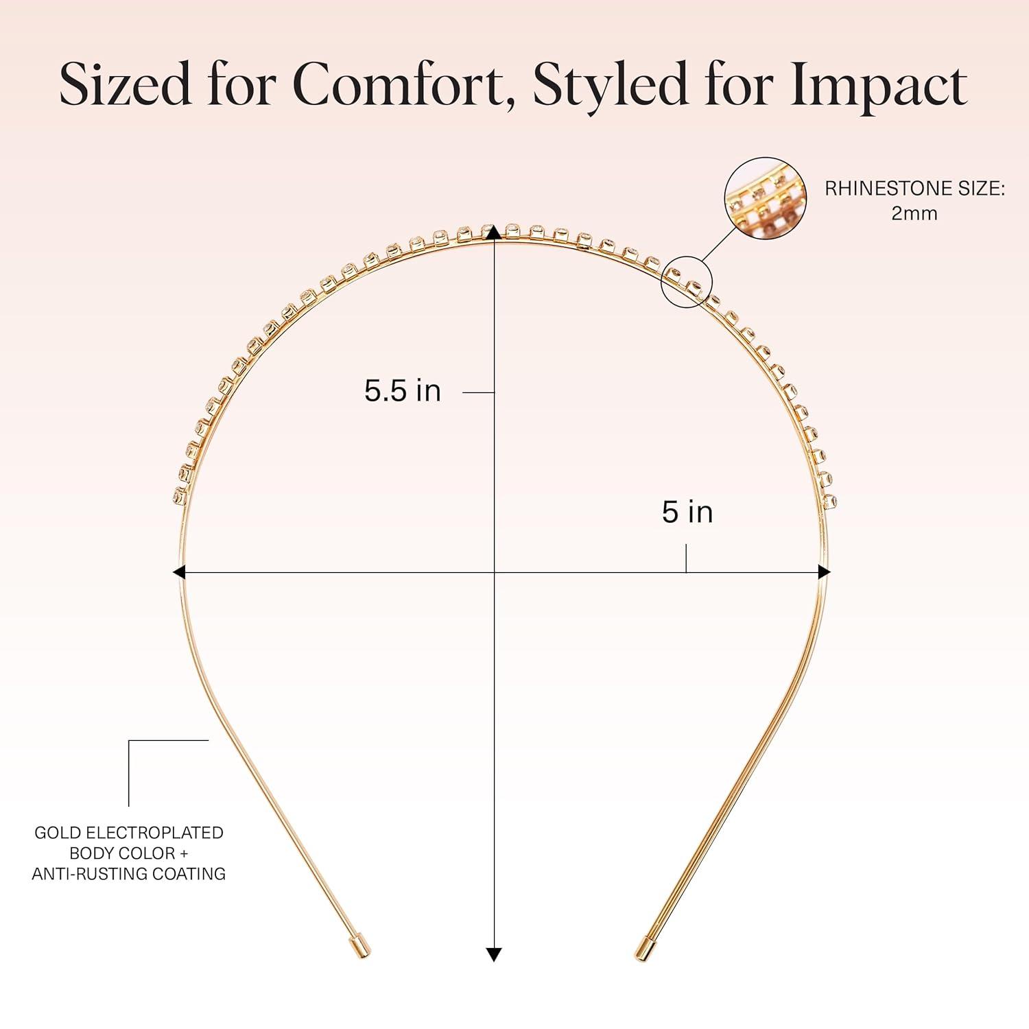 imageKitsch Rhinestone Headband for Women  Double Row Gold Headband for Bridal Accessories  Hair Jewelry for Wedding Prom Birthday or Special Occasions  Ideal Gifts for Women  1pcGold