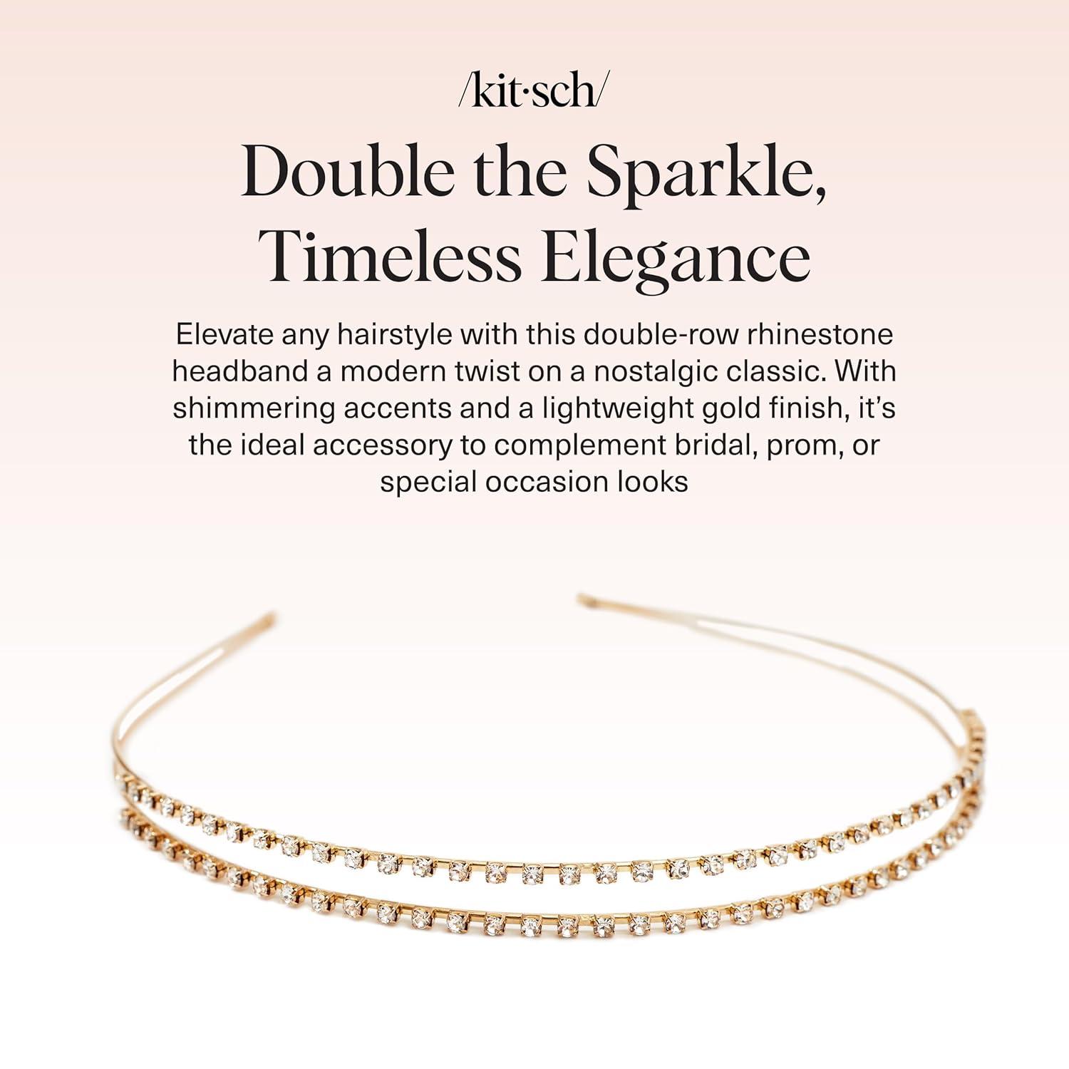 imageKitsch Rhinestone Headband for Women  Double Row Gold Headband for Bridal Accessories  Hair Jewelry for Wedding Prom Birthday or Special Occasions  Ideal Gifts for Women  1pcGold