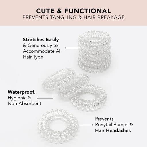 imageKitsch Spiral Hair Ties for Women  Creaseless and Dentfree Coil Hair Ties  No Damage Phone Cord Coils  Made of Flexible and Durable Plastic  Ideal Gifts for Women  4pcs ClearTransparentTransparentMega