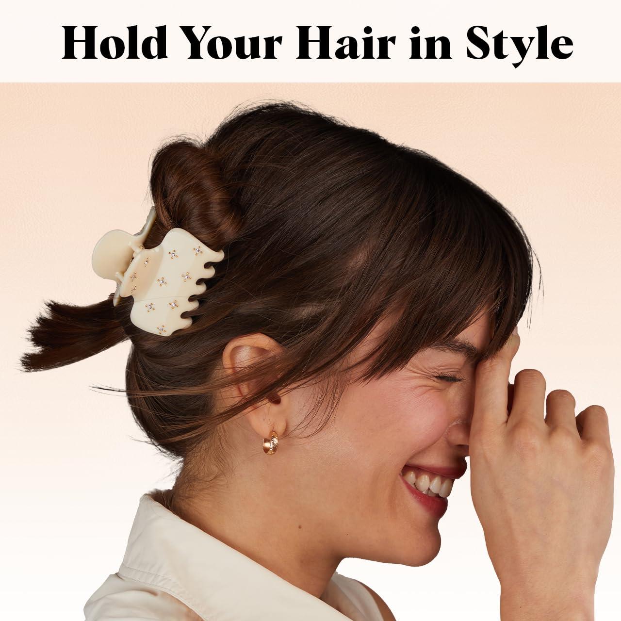 imageKitsch ampamp MickeyMinnie Hair Claw with Rhinestones Cute and Elegant Claw Clips for Girls Great for All Hair Types Recycled Plastic  Ideal Gifts for Women  1pc BlackRhinestone Ivory