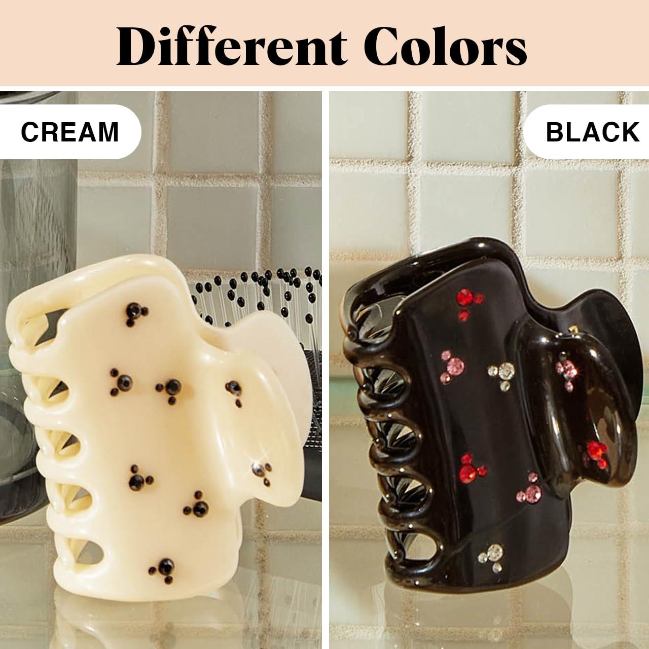 imageKitsch ampamp MickeyMinnie Hair Claw with Rhinestones Cute and Elegant Claw Clips for Girls Great for All Hair Types Recycled Plastic  Ideal Gifts for Women  1pc BlackCream